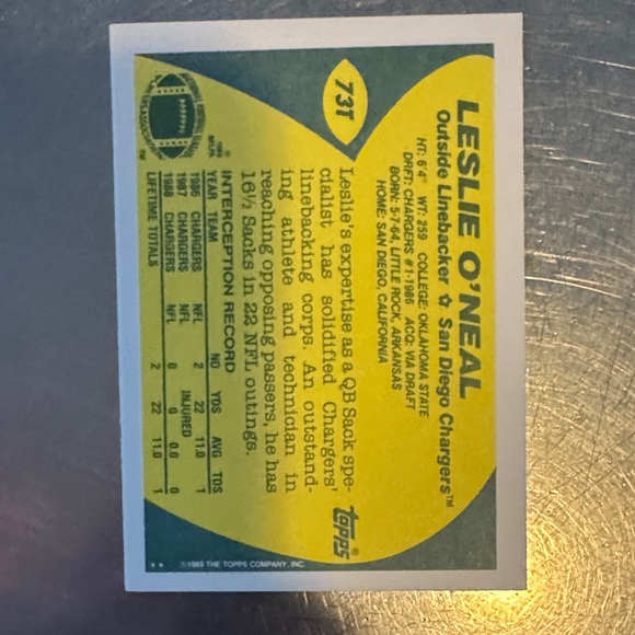 Topps Football Card - Leslie O’Neal - Picture 2 of 2